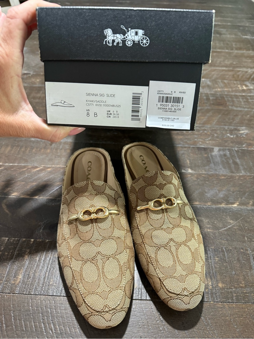 Coach Sienna Cig Slide Mules Shoes in Khaki Saddle C Logo Sz 8 B C5771 Summer - Picture 11 of 14